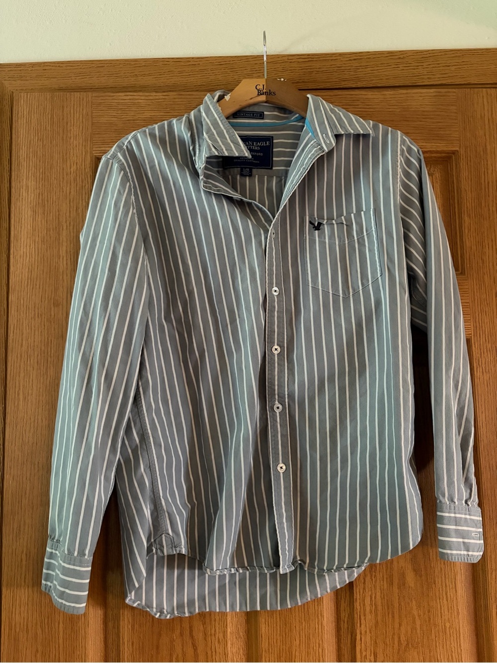 American eagle men’s oxford vintage for blue white stripe large button shirt